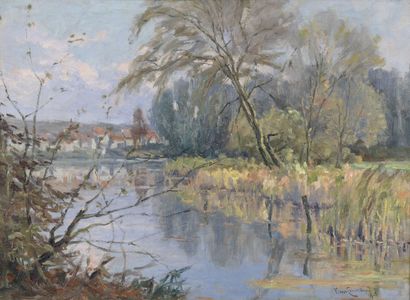 null F. VAN CAMPENHOUT (XXe siècle)


La rivière Lys, 1947


Huile sur toile.


Signée...