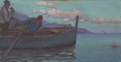 null École FRANÇAISE vers 1930


Deux pêcheurs dans une barque


Huile sur panneau.


Monogrammée...