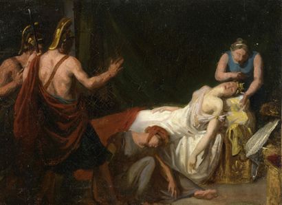 null École NÉOCLASSIQUE, awarded to MONTVOISIN

The death of Cleopatra

Oil on canvas,...