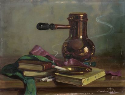 null André PLEE (20th century)

Copper Chocolate Maker

Oil on panel. 


Signed lower...