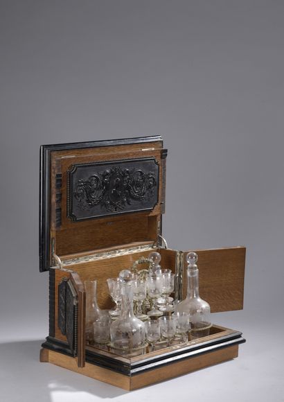 null Oak LIQUEUR CELLAR decorated with five pressed wood panels with Louis XVI style...