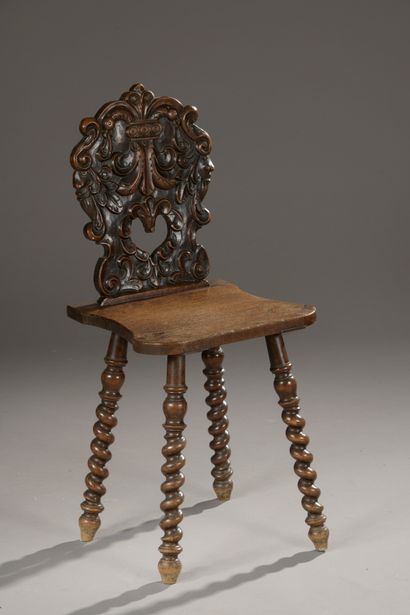 Small molded and carved oak chair, Renaissance...