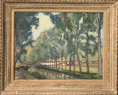  Gabriel Albert VENET (1884-1954) 
Burgundy Canal 
Oil on canvas, signed lower left...