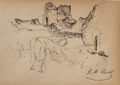  Elie Anatole PAVIL (1873-1948) 
Seven ink drawings on paper, depicting studies of...