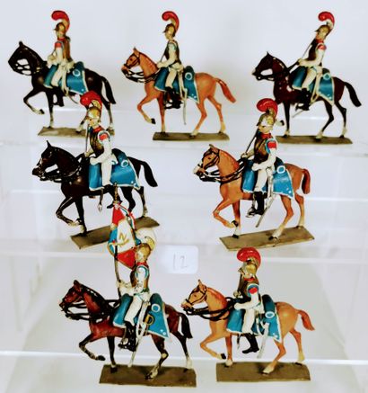 null LUCOTTE 1er Empire : 7 Cavaliers Chevau-Légers dont Porte Drapeau.