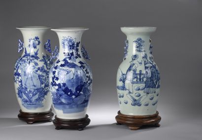 Three baluster-shaped porcelain vases with...