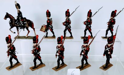  LUCOTTE 1er Empire : 10 Grenadiers de la Garde au défilé dont Officier à cheval...