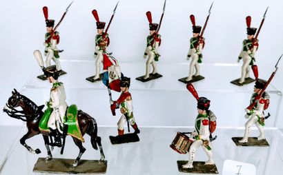 null LUCOTTE 1er Empire : 9 Grenadiers blancs et verts au défilé dont Officier à...