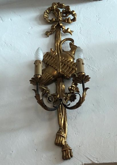 Pair of carved and gilded wood two-light...