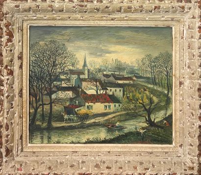  Jean RAFFY LE PERSAN (1920-2008) 
Lively village in winter 
Oil on panel, signed...