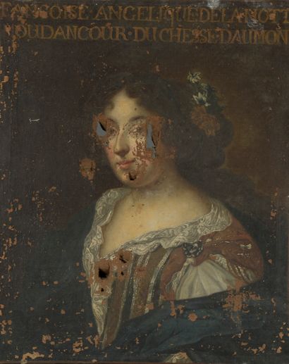  Portrait of the Duchess of Aumont, Canvas, accidents. 
68 x 55 cm