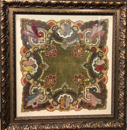 null Lot comprising :

- Two framed fabrics, stains and accidents on one, 72 x 68...