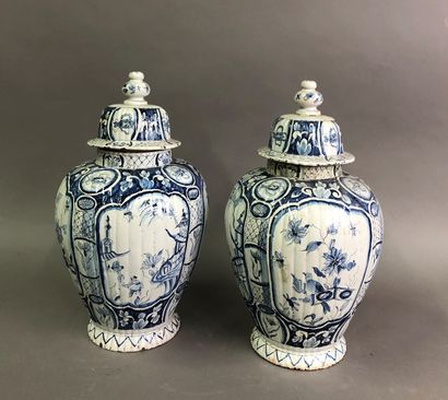 Pair of covered Delft earthenware vases with...