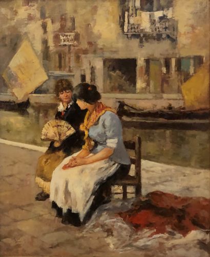 null School of the XXth century

Two women sitting by the canal

Oil on panel, with...