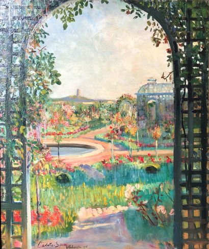  Berthe CADETTE-SIMON (XIX-XX) 
Villebouzin castle garden, 1915 
Oil on cardboard,...