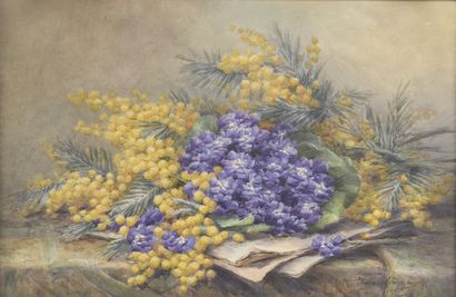 null Lucie LOUPPE (1872-?)

Bouquet of violets and mimosas on an entablature. 

Watercolor...