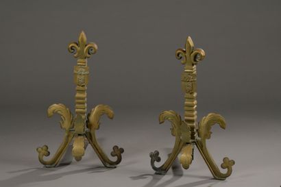 null Pair of lily-scented andirons with a fleur-de-lys decoration