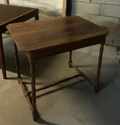 Wooden table with turned legs, H-shaped spacer...