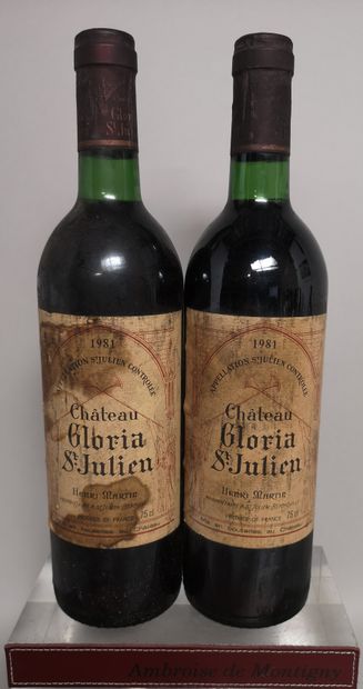 null 2 bouteilles Château GLORIA - Saint Julien 1981 

Etiquettes tachées. Légèrement...