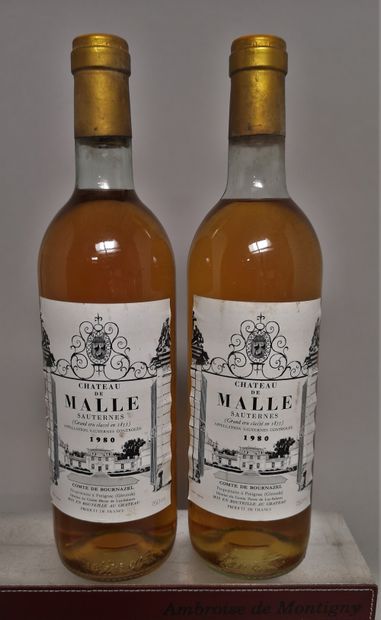 null 2 bouteilles Château de MALLE - 2é Cc Sauternes 1980 

Etiquettes légèrement...