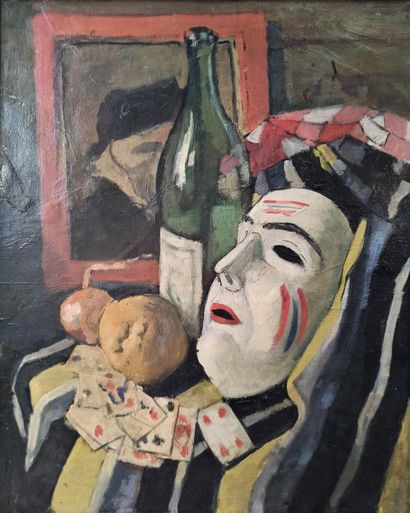 null French school of the 20th century

Still life with mask and cards

Oil on canvas

Bears...