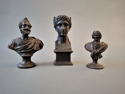 null Presumed bust of Voltaire - Bust of Henri IV - Bust of Hermes.

Three iron castings...
