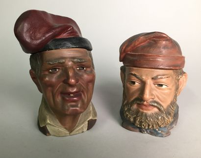 null Lot of 10 tobacco pots including : 

- Head of a man with a moustache, with...