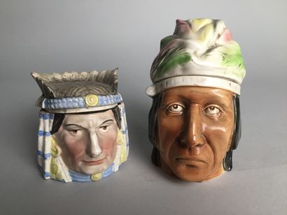 null Lot of 6 tobacco pots including : 

- Head of an Indian chief with his feathered...
