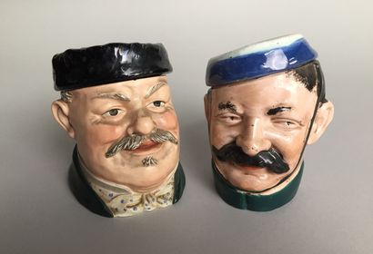null Lot of 11 tobacco pots including : 

 - Head of indochinese skirmisher.

Glazed...