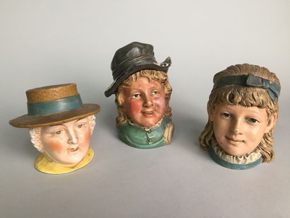 null Lot of 9 tobacco pots including : 

- Head of worker with protective cap. 

Polychrome...