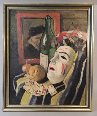 null French school of the 20th century

Still life with mask and cards

Oil on canvas

Bears...