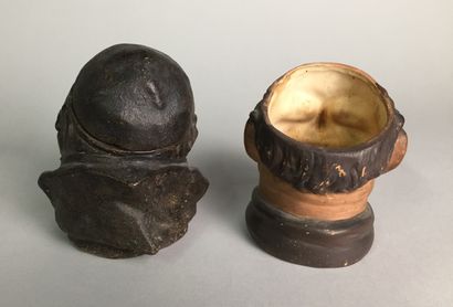 null Lot of 9 tobacco pots including : 

- Head of worker with protective cap. 

Polychrome...
