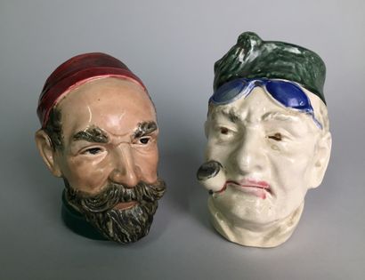 null Lot of 10 tobacco pots including : 

- Head of rich man with moustache and goatee,...
