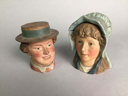 null Lot of 10 tobacco pots including : 

- Head of alpine hunter with moustache....