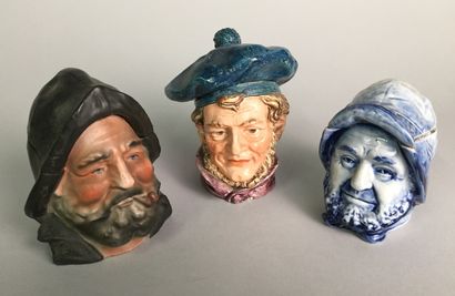 null Lot of 10 tobacco pots including : 

- Head of a bearded fisherman with oilskin...