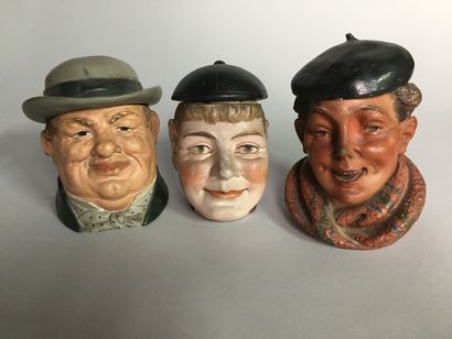 null Lot of 10 tobacco pots including : 

- Head of a bearded man, with his headdress...