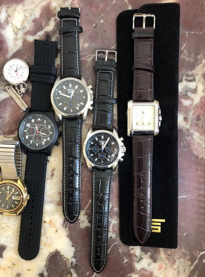 null Lot comprising ten watches, including two LIP, one SEIKO, two SPIRIT, one VUILLEMIN...