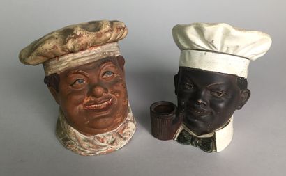 null Lot of 9 tobacco pots including : 

- Head of young Arab smiling with his keffiyeh.

Glazed...