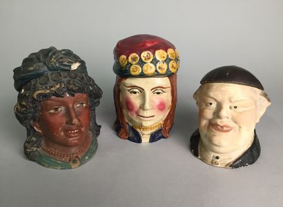 null Lot of 10 tobacco pots including : 

- Oriental woman's head, smiling, with...
