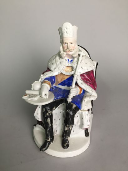 null Pot à figurant l’Empereur GUILLAUME II (1859-1941) sur son trône, en habit d’apparat,...