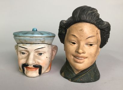 null Lot of 9 tobacco pots including : 

- Head of an Arab Prince, with full beard,...