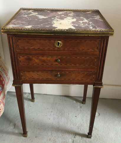null Louis XVI style bedside table, made of veneer, inlaid with fillets, opening...