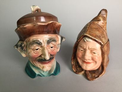 null Lot of 9 tobacco pots including : 

- Head of a bearded and mustachioed man,...