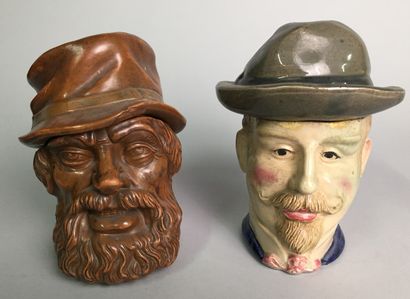 null Lot of 10 tobacco pots including : 

- Head of rich man with moustache and goatee,...