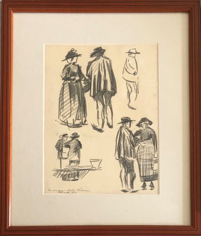 null Ecole du XXe siècle

- 	Etude de personnages

Fusain sur papier, 1913

Dédicacée...