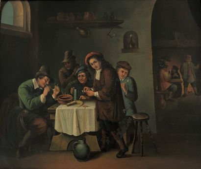 null École hollandaise du XIXe siècle, suiveur de Teniers

Deux scènes de taverne

Huiles...