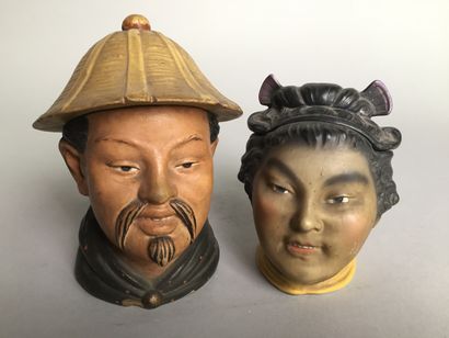 null Lot of 10 tobacco pots including : 

- Head of a smiling mustachioed coal miner,...