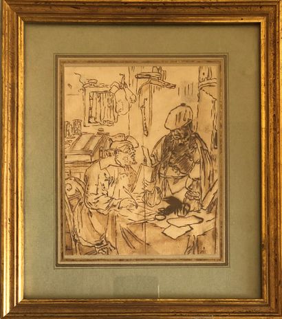 null School of the 19th century

Two men in an interior, one writing

Ink on paper

Folding

14...