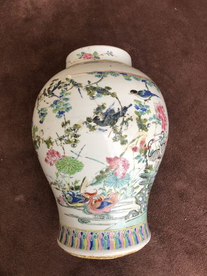 null CHINE

Vase balustre en porcelaine à décor polychrome d'échassiers dans des...