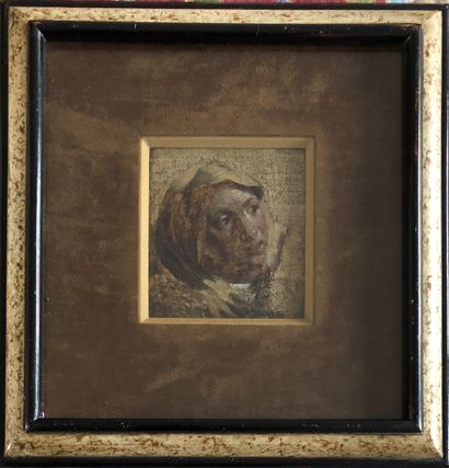  Ecole du XVIIIe siècle 
Etude de tête 
Huile sur toile 
Fragment 
9 x 8,5 cm, à...